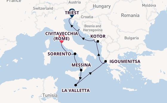 Middellandse Zee vanaf Civitavecchia (Rome), Italië met de Seven Seas Prestige