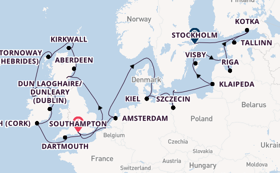 British Isles from Southampton, England with the Insignia