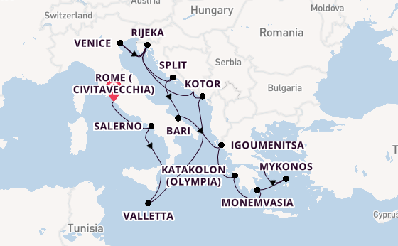 Mediterranean Sea from Rome (Civitavecchia), Italy with the Seven Seas Mariner