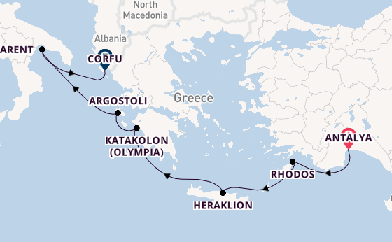 Oostelijke Middellandse Zee vanaf Antalya, Turkije met AIDAblu