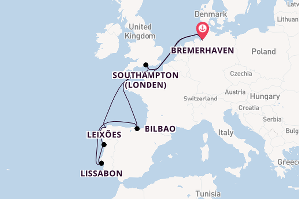 Portugal vanaf Bremerhaven, Duitsland met de Mein Schiff 3