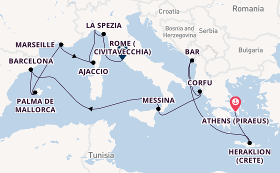 Mediterranean Sea from Athens (Piraeus), Greece with the Sun Princess