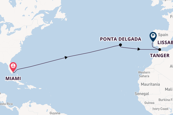 trans-Atlantisch vanaf Miami, United States met de Seabourn Quest