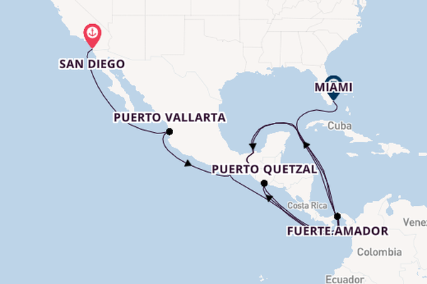 Central America from San Diego, California, USA with the Zuiderdam