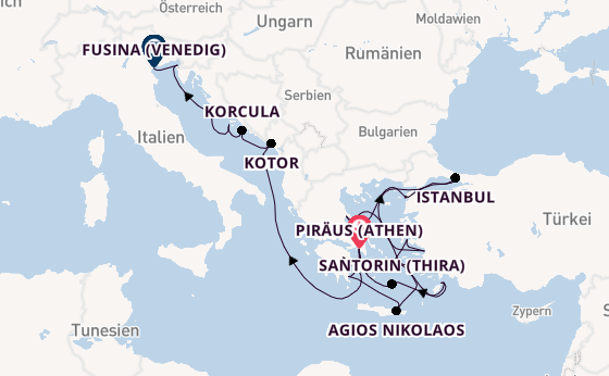 Östliches Mittelmeer ab Piräus (Athen), Griechenland auf der Seabourn Ovation