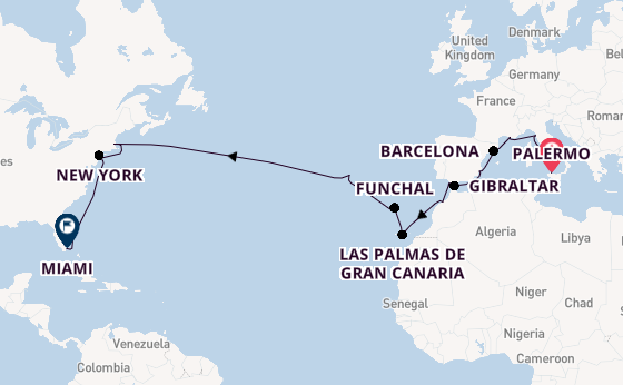 Transatlantic from Palermo, Sicily, Italy with the MSC Meraviglia