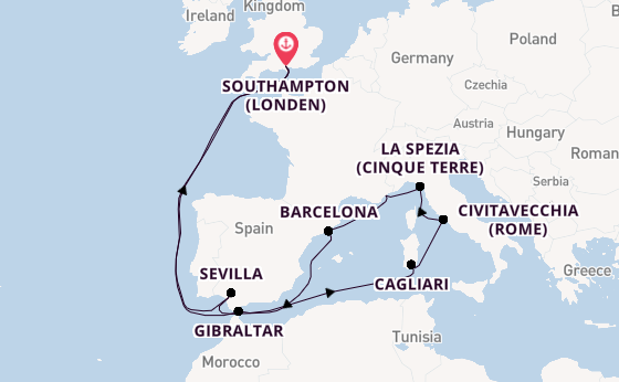 Westelijke Middellandse Zee vanaf Southampton (Londen), Engeland met de Celebrity Apex