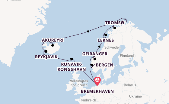 Norwegen ab Bremerhaven, Deutschland auf der Artania