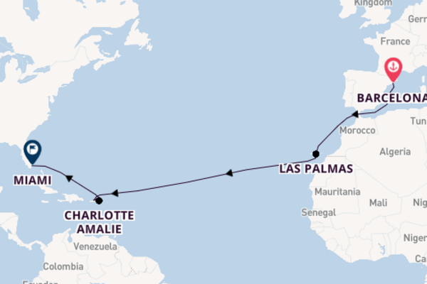 Transatlantic from Barcelona, Spain with the MSC Grandiosa