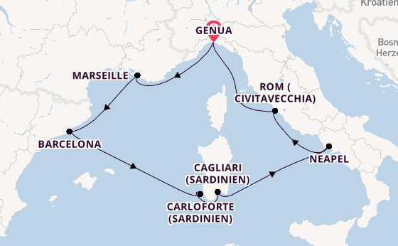 Westliches Mittelmeer ab Genua, Italien auf der Costa Smeralda