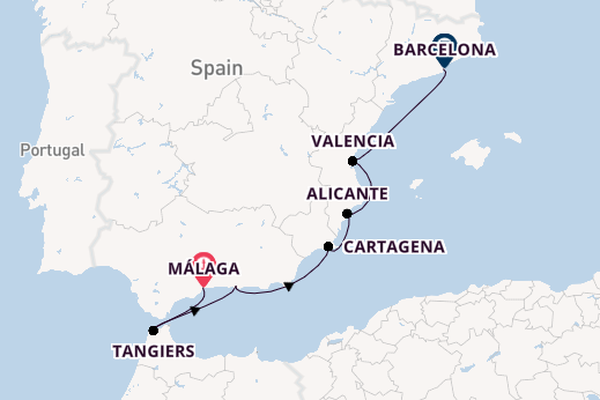 Western Mediterranean from Málaga, Spain with the Azamara Onward