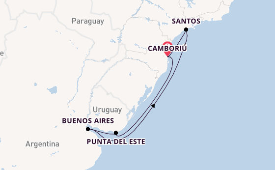 Zuid-Amerika vanaf Camboriú, Brazilië met de MSC Seaview