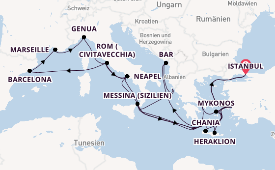 Mittelmeer ab Istanbul, Türkei auf der Sun Princess