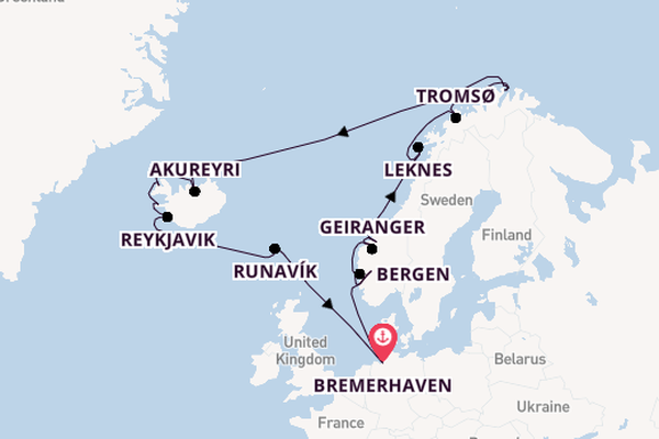 Noorwegen vanaf Bremerhaven, Duitsland met de Artania
