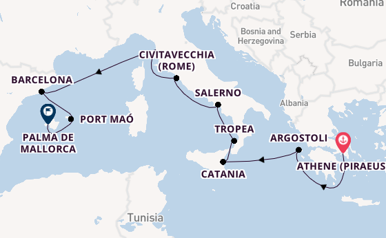 Westelijke Middellandse Zee vanaf Athene (Piraeus), Griekenland met de MS EUROPA 2