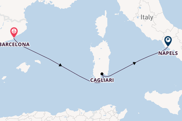 Westelijke Middellandse Zee vanaf Barcelona, Spanje met de Costa Smeralda