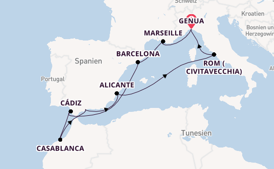 Westliches Mittelmeer ab Genua, Italien auf der MSC Magnifica