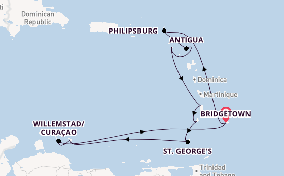 Southern Caribbean from Bridgetown, Barbados with the Britannia 