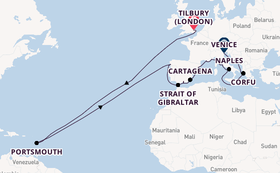 Mediterranean Sea from Tilbury (London), England, United Kingdom with the Viking Vela