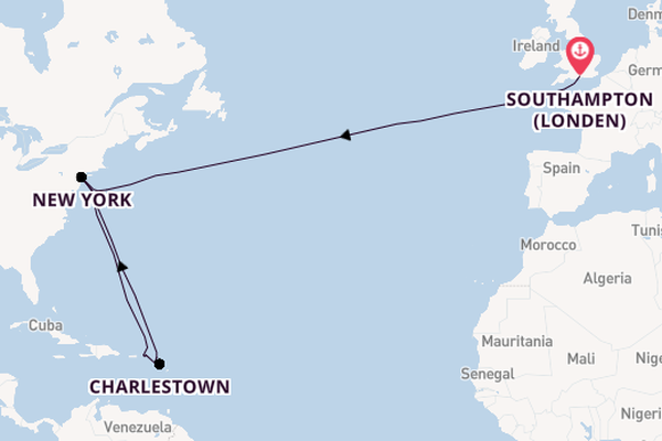 trans-Atlantisch vanaf Southampton (Londen), Engeland met de Queen Mary 2