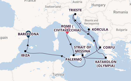 Mediterranean Sea from Rome (Civitavecchia), Italy with the Queen Elizabeth