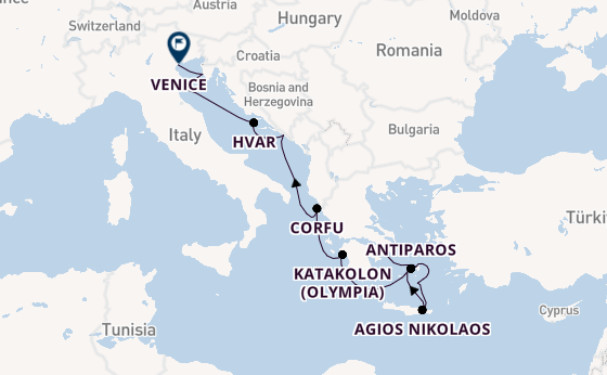 Eastern Mediterranean from Athens (Piraeus), Greece with the Silver Shadow