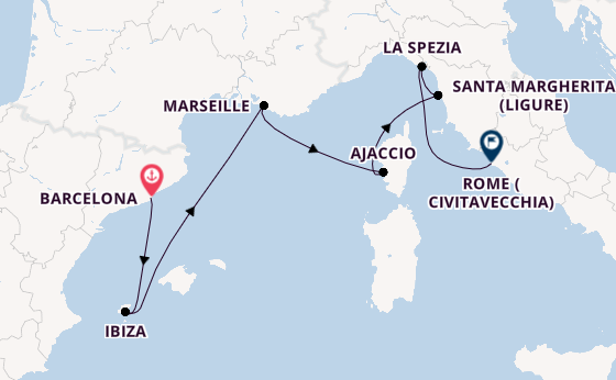 Western Mediterranean from Barcelona, Spain with the Sun Princess