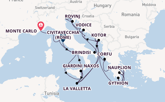 Middellandse Zee vanaf Monte Carlo, Monaco met de Seabourn Ovation