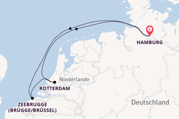 Außergewöhnliche Kreuzfahrt über Zeebrugge (Brügge/Brüssel) ab Hamburg