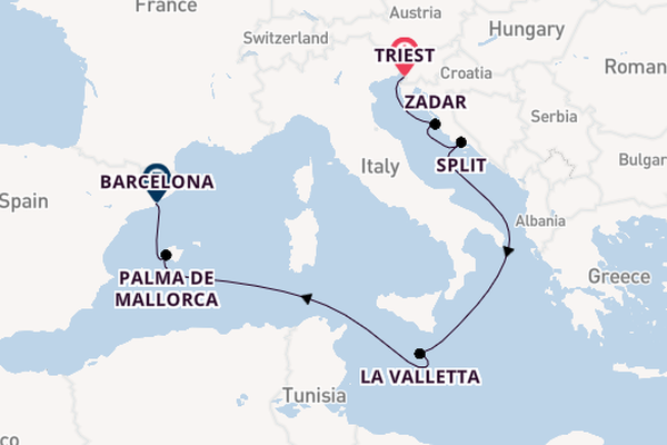 Middellandse Zee vanaf Triëst, Italië met de Queen Victoria