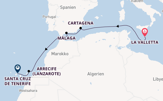 Westliches Mittelmeer ab La Valletta, Malta auf der Azura