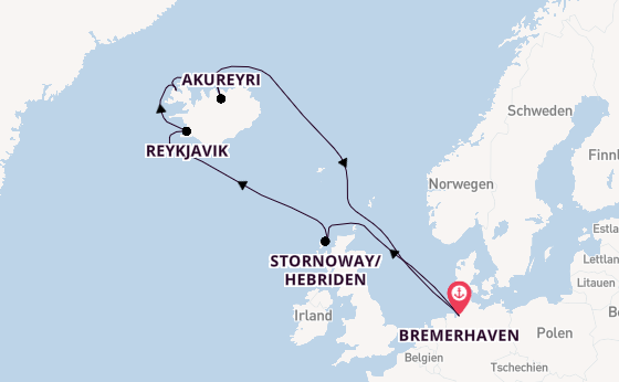 Arktis ab Bremerhaven, Deutschland auf der Mein Schiff 2