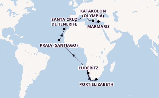 Middellandse Zee vanaf Kaapstad, Zuid-Afrika met AIDAblu