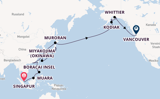 Transpazifik ab Singapur, Singapur auf der Riviera