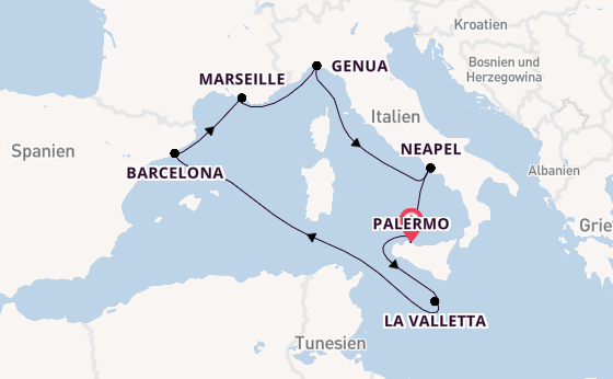 Westliches Mittelmeer ab Palermo, Sizilien auf der MSC Seaview