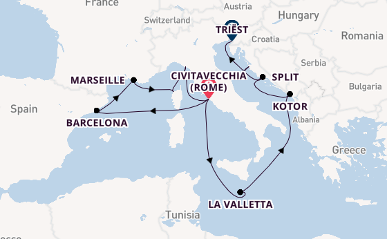 Middellandse Zee vanaf Civitavecchia (Rome), Italië met de Queen Elizabeth