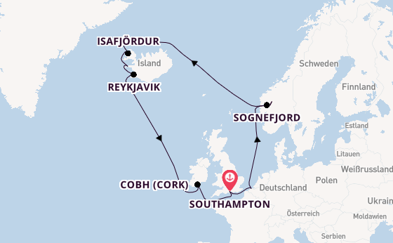 Norwegen ab Southampton, Großbritannien auf der Arcadia