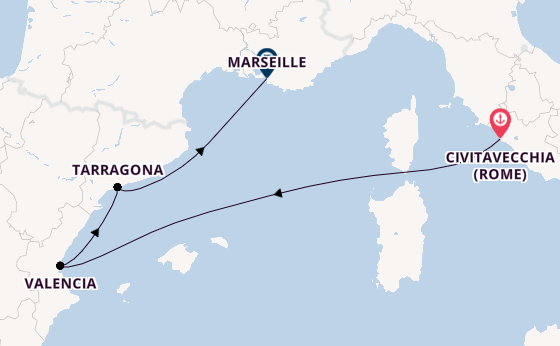 Westelijke Middellandse Zee vanaf Civitavecchia (Rome), Italië met de MSC Sinfonia