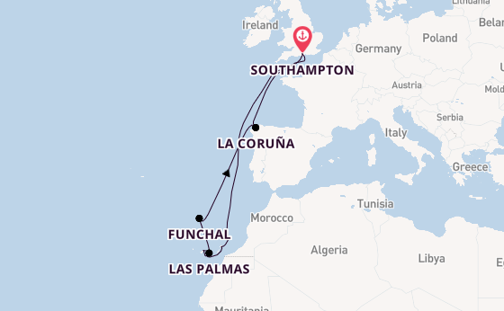 Canary Islands from Southampton, England with the Queen Anne