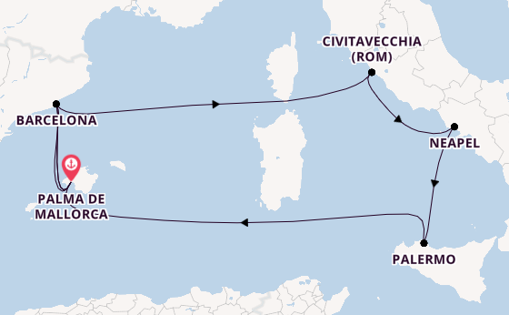 Westliches Mittelmeer ab Palma de Mallorca, Spanien auf der Mein Schiff Flow