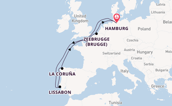 Portugal vanaf Hamburg, Duitsland met de Mein Schiff Flow