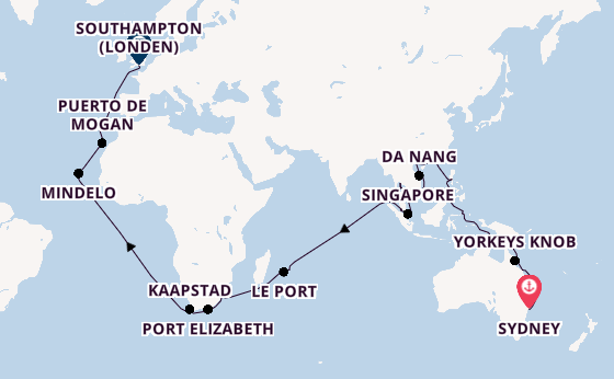 Zuidoost-Azië vanaf Sydney, Australië met de Queen Anne