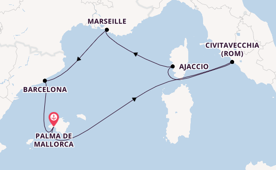Westliches Mittelmeer ab Palma de Mallorca, Spanien auf der Mein Schiff Flow