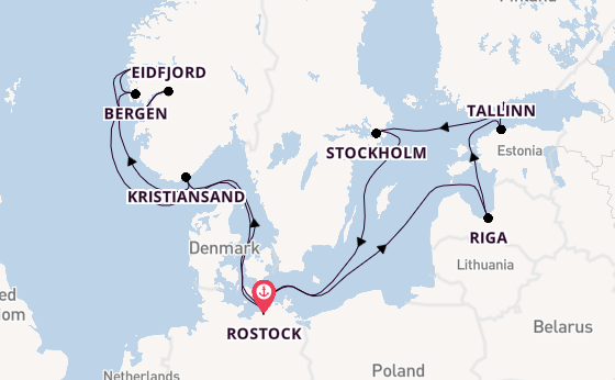 Noorwegen vanaf Rostock, Warnemünde, Duitsland met AIDAdiva