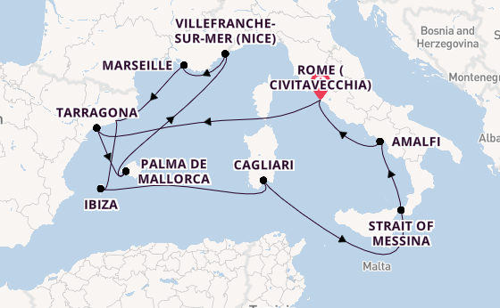 Western Mediterranean from Rome (Civitavecchia), Italy with the Queen Victoria