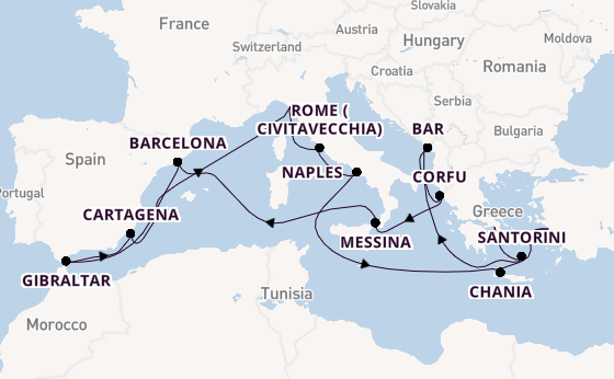 Mediterranean Sea from Athens (Piraeus), Greece with the Sun Princess