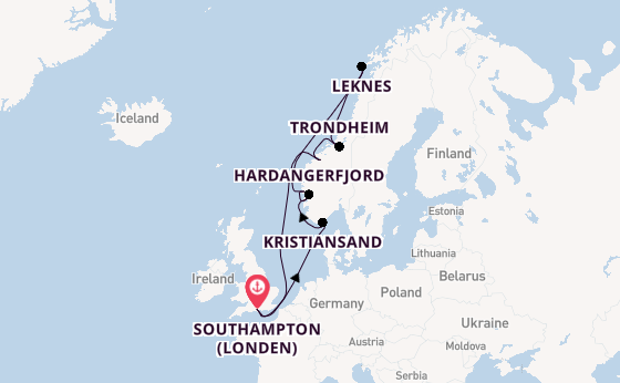 Noorwegen vanaf Southampton (Londen), Engeland met de Queen Victoria