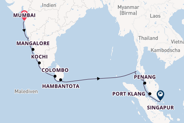 Südostasien ab Mumbai, Indien auf der Marina