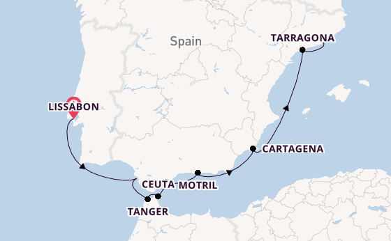 Middellandse Zee vanaf Lissabon, Portugal met de Seabourn Ovation