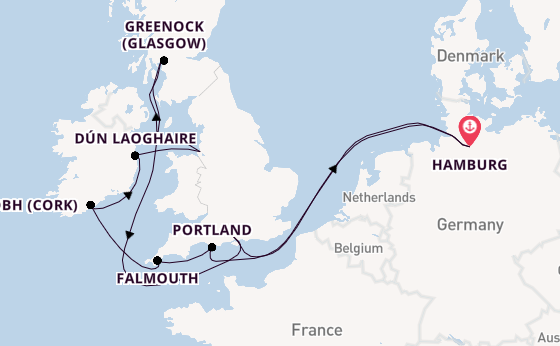 Britse Eilanden vanaf Hamburg, Duitsland met de Costa Favolosa